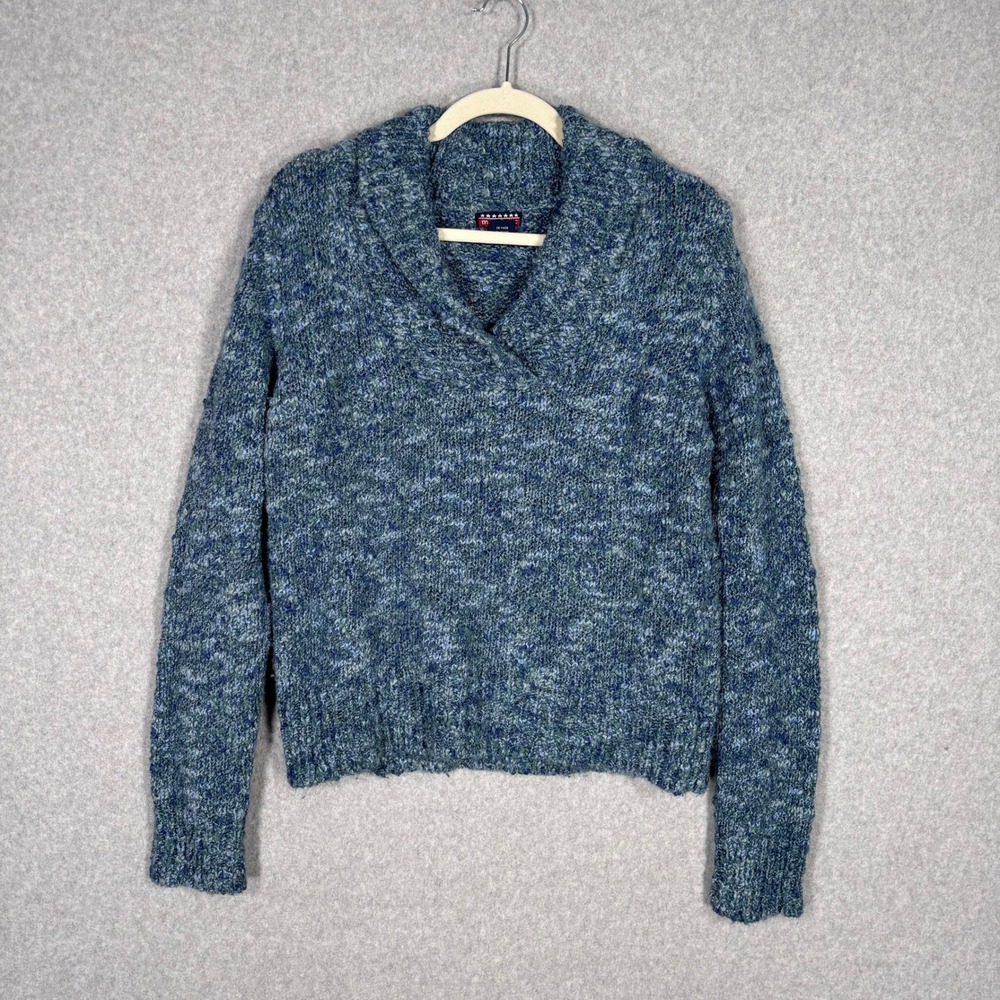 Vintage Mac & Jac Boucle Nubby Wool‎ Sweater XL Marled Chunky Shawl Fisherman